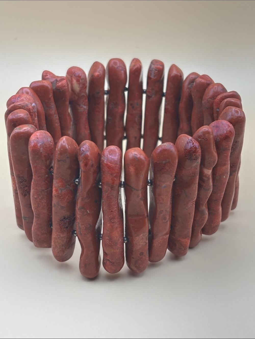 Vintage Red Coral-Style Stretch Bracelet